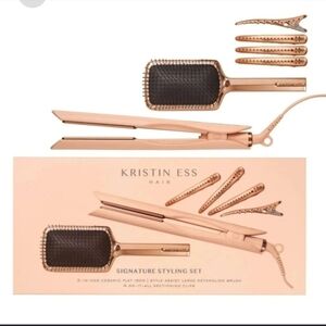 Kristin Ess Hair Signature Styling Set 3-in-1 Ceramic Flat Iron + Brush + Clips